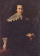 unknow artist Portrait of a man,Three-quarter length,wearing black and holding a glove in his left hand oil on canvas